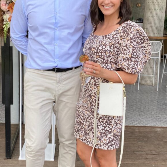 NWT Shona Joy Dahlia OTS Fitted Mini Dress Floral Size8 Brown Cocktail Linen - Picture 3 of 12